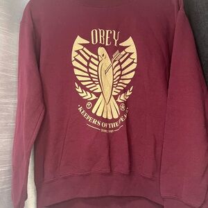 Obey Burgundy Top with Yellow Label
